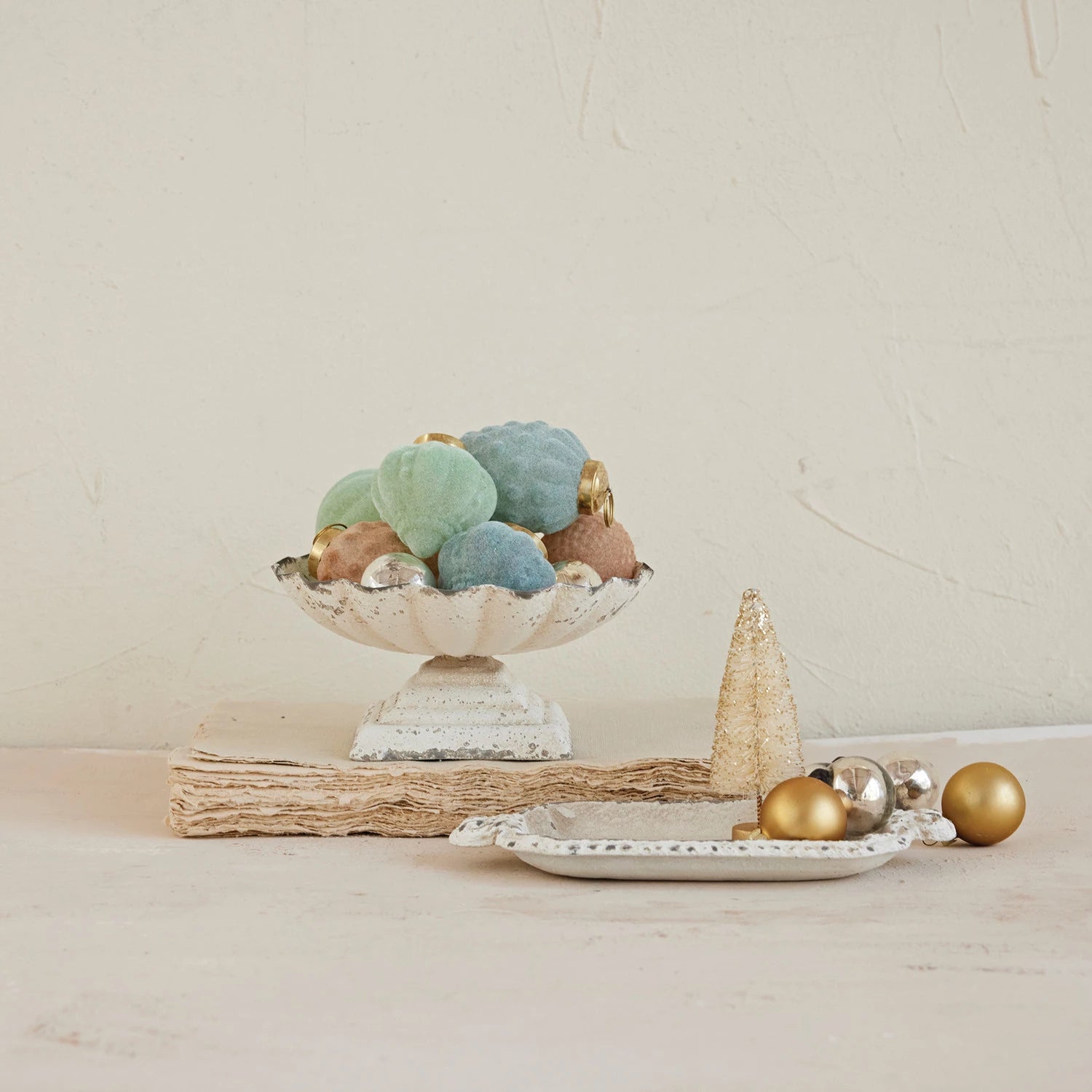 Distressed White Painted Cast Iron Tray