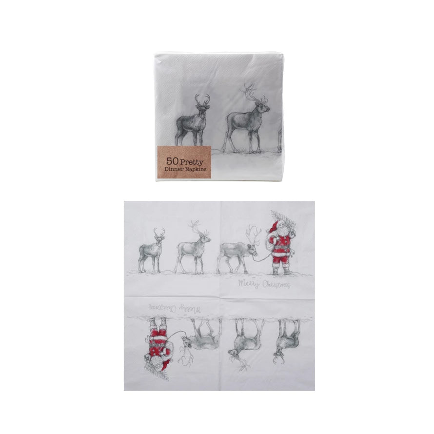 Paper Napkins with Santa Leading Reindeer