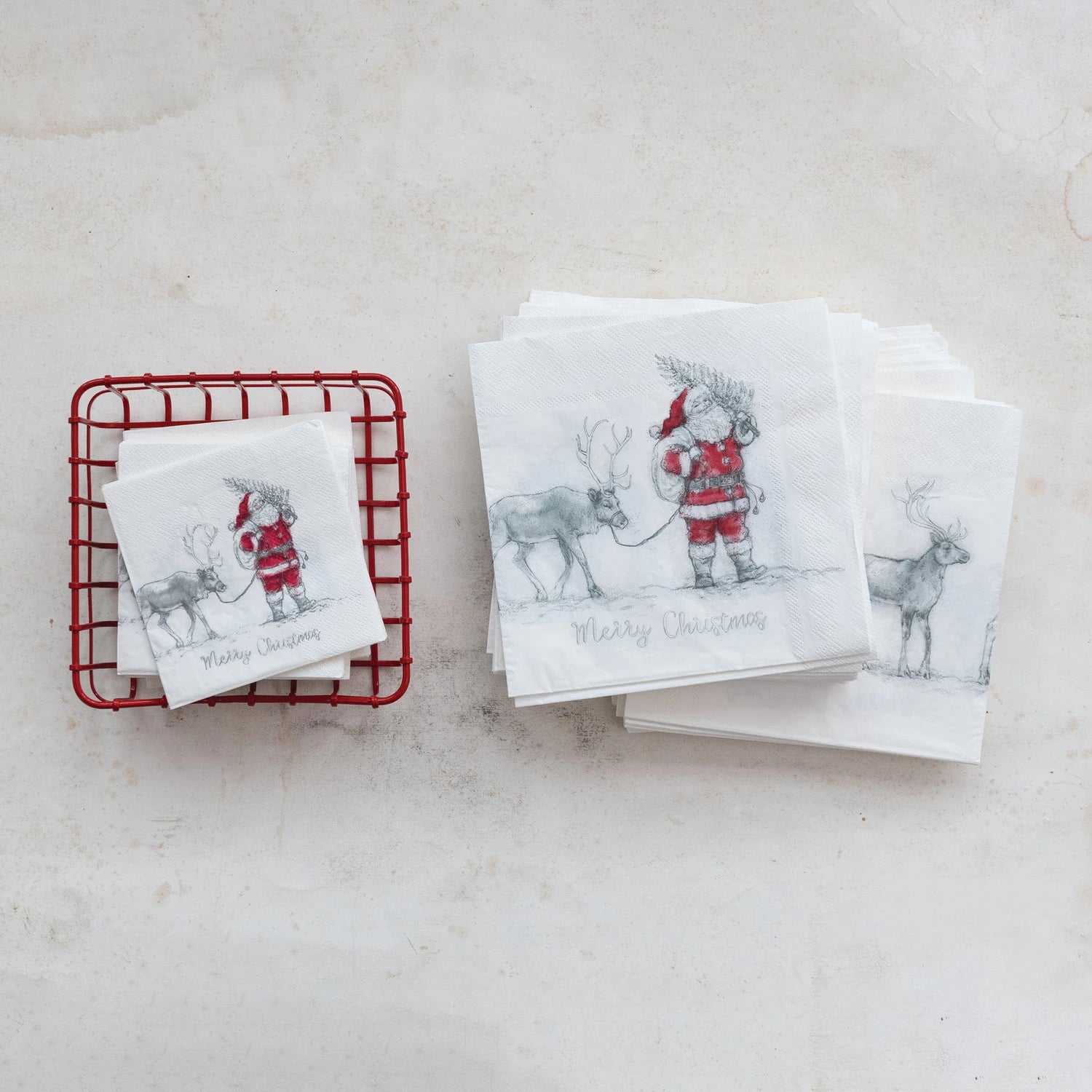 Paper Napkins with Santa Leading Reindeer