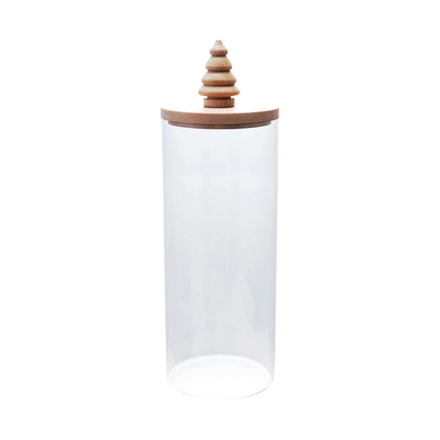 Glass Canister with Wood Lid & Christmas Tree Knob