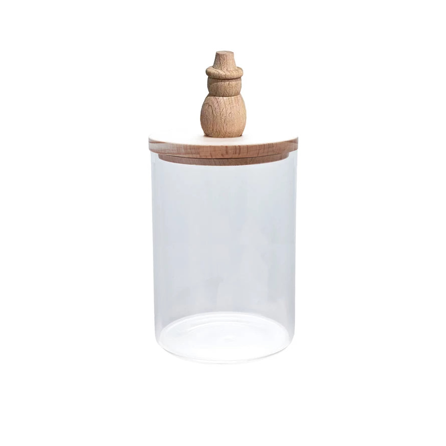 Glass Canister with Wood Lid & Snowman Knob