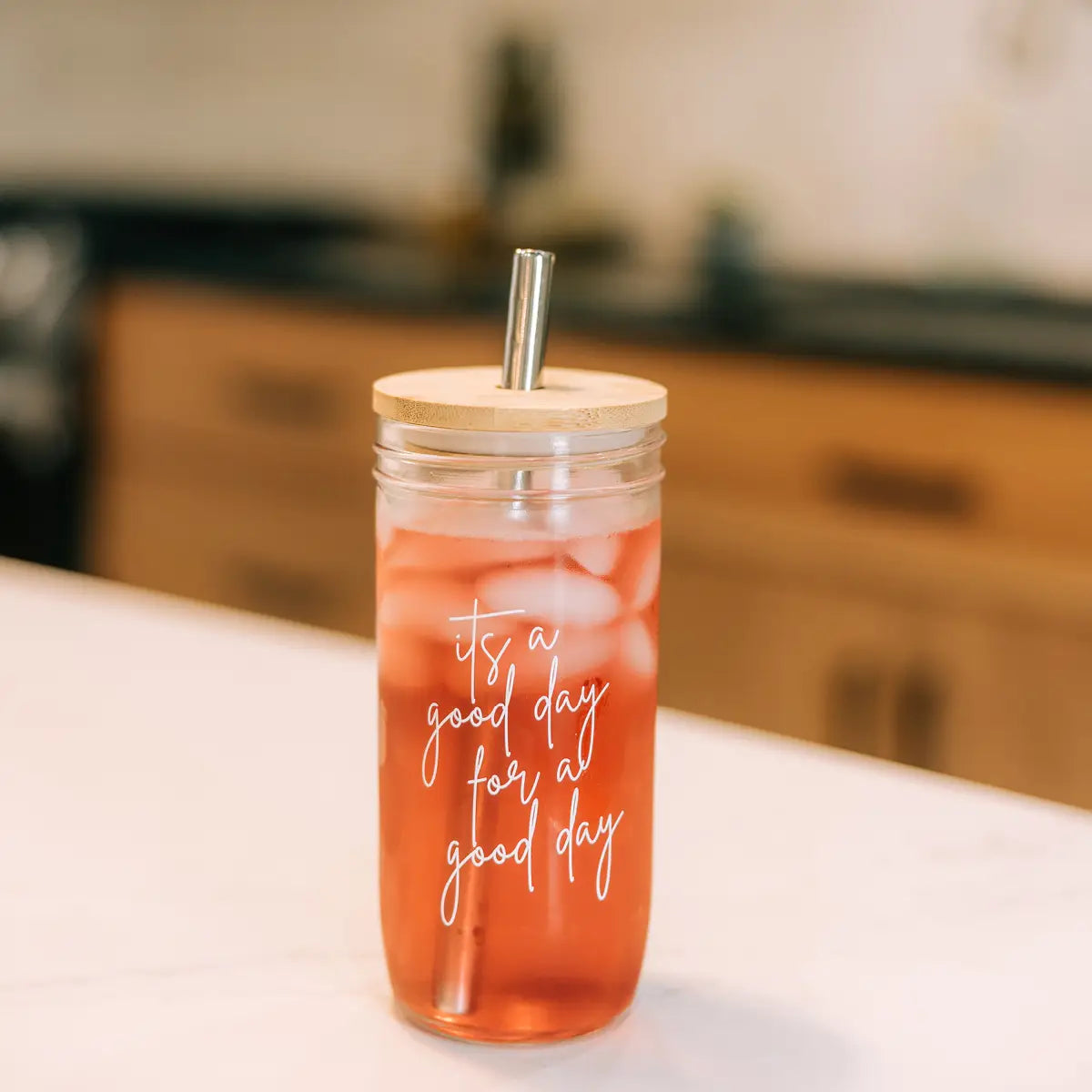 It's A Good Day Glass Tumbler + Bamboo Lid