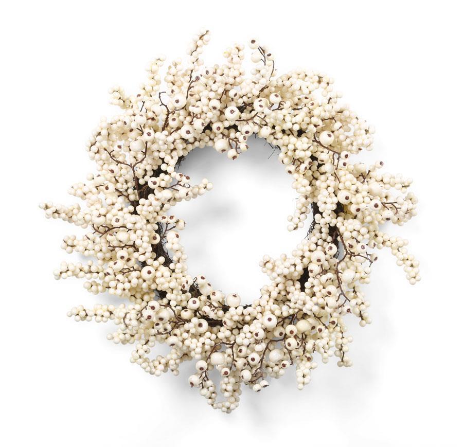 24 Inch White Berry and Rosehip Wreath