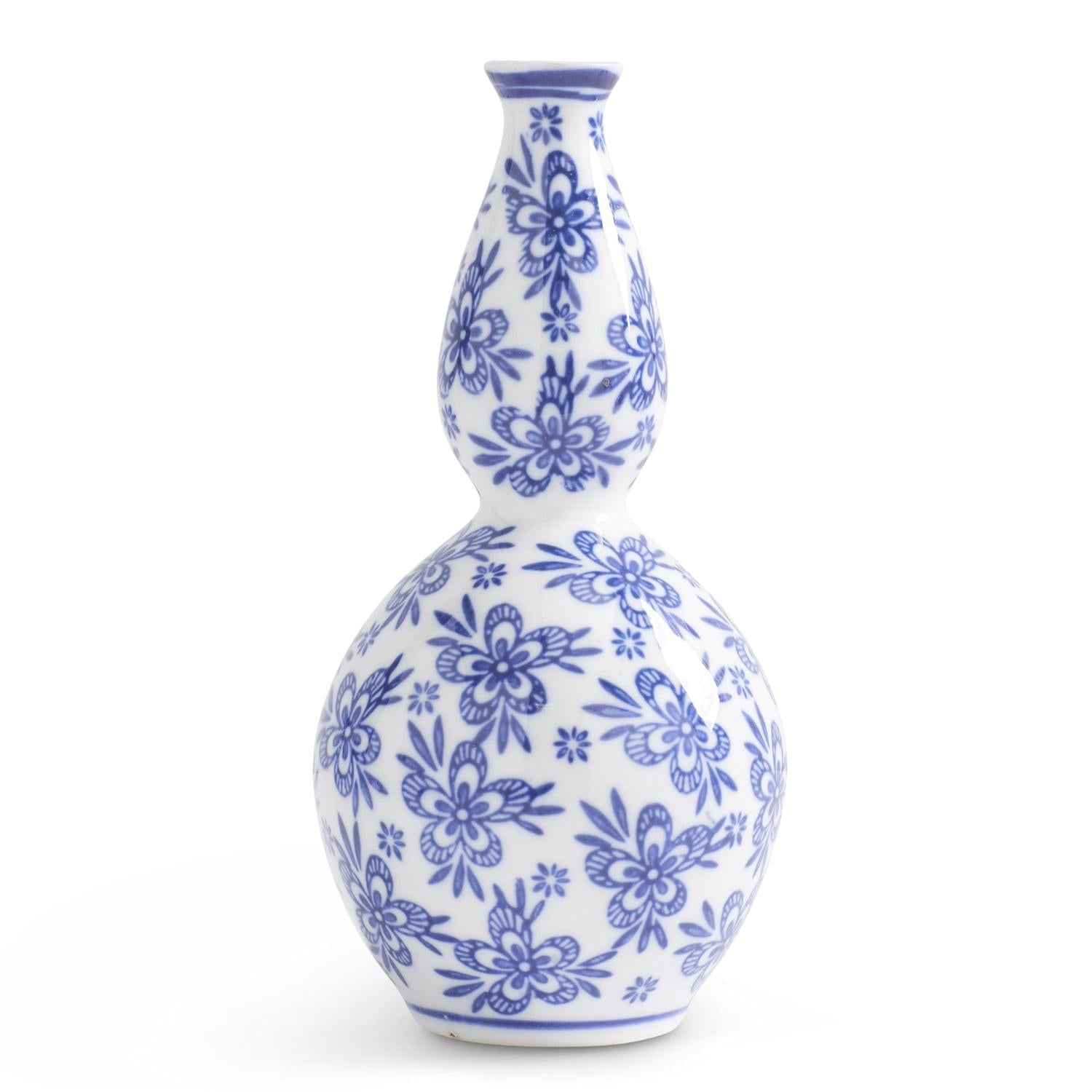 8 Inch White with Blue Floral Porcelain Bud Vase