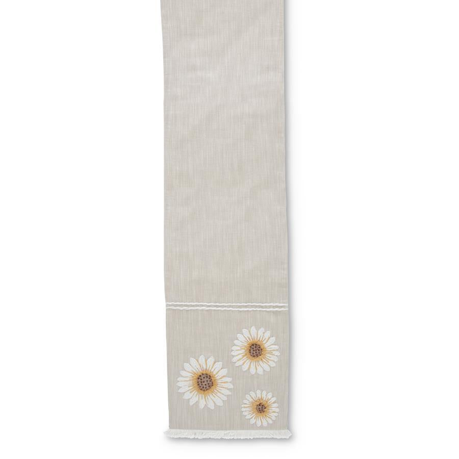 72 Inch Linen Table Runner with Embroidered Sunflowers