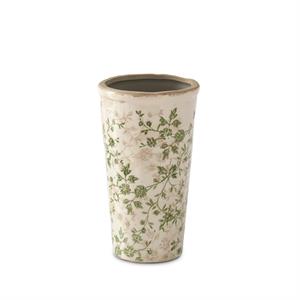 Small Cream & Green Floral Ceramic Pot