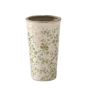 Medium Cream & Green Floral Ceramic Pot