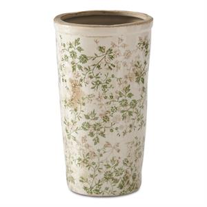 Large Cream & Green Floral Ceramic Pot