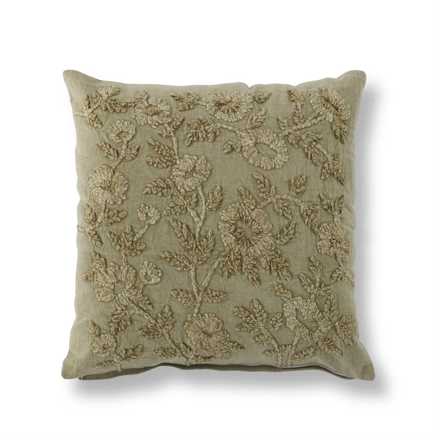 Cotton Stone Washed Sage Green Floral Pillow