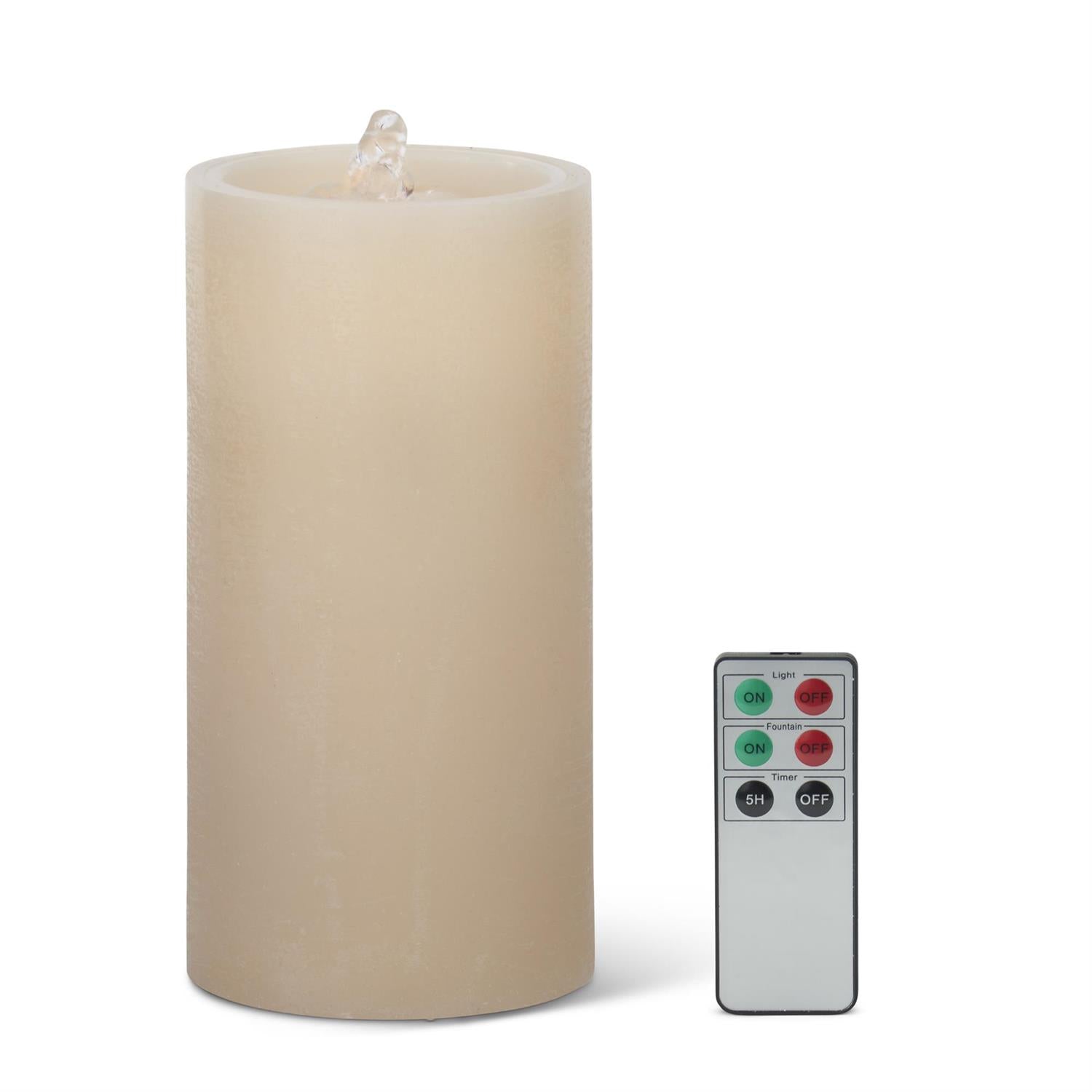 Beige LED Wax Pillar Water Candle with Timer & Remote