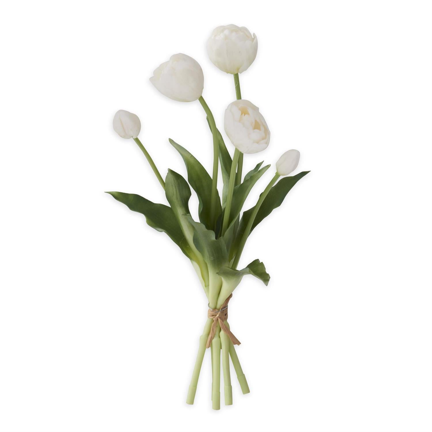 15 Inch White Real Touch Tulip Bud & Bloom Bundle