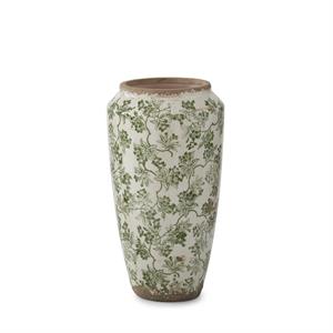 12.5 Inch Green/Cream Ceramic Chinoiserie Vase