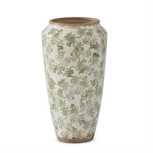 14.5 Inch Green/Cream Ceramic Chinoiserie Vase