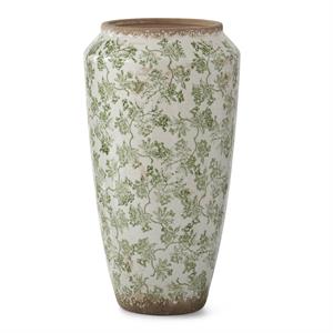 16.5 Inch Green/Cream Ceramic Chinoiserie Vase