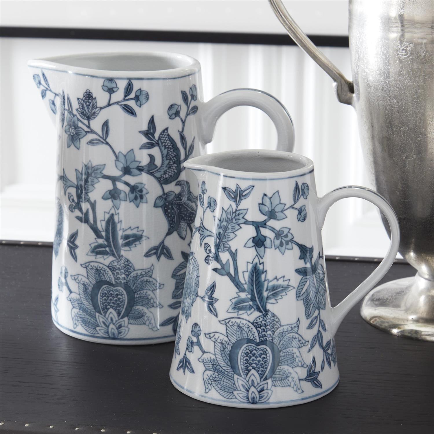 9 Inch Navy Blue/White Porcelain Chinoiserie Pitcher
