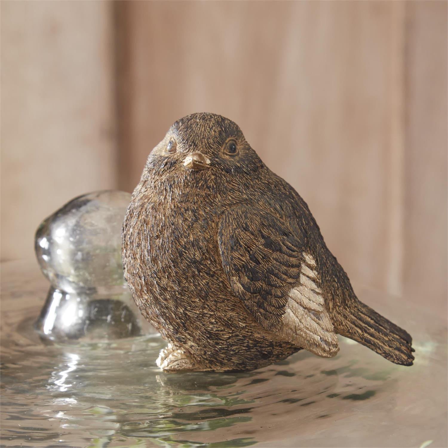 Brown & Gold Resin Sitting Bird