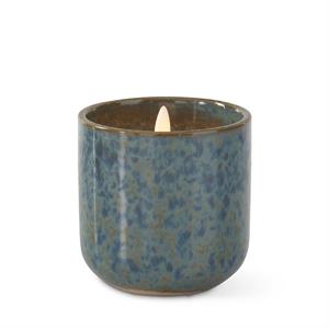 Small Flicker Flame LED Candle in Blue-Green Glazed Ceramic