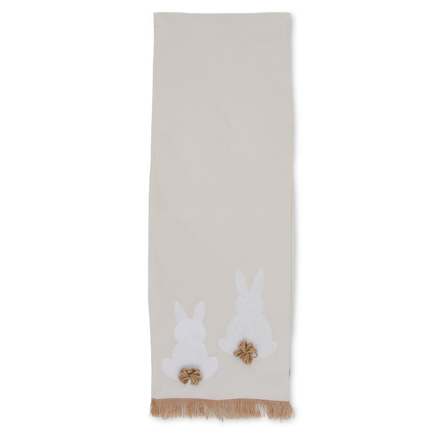 Tan Table Runner with White Bunny