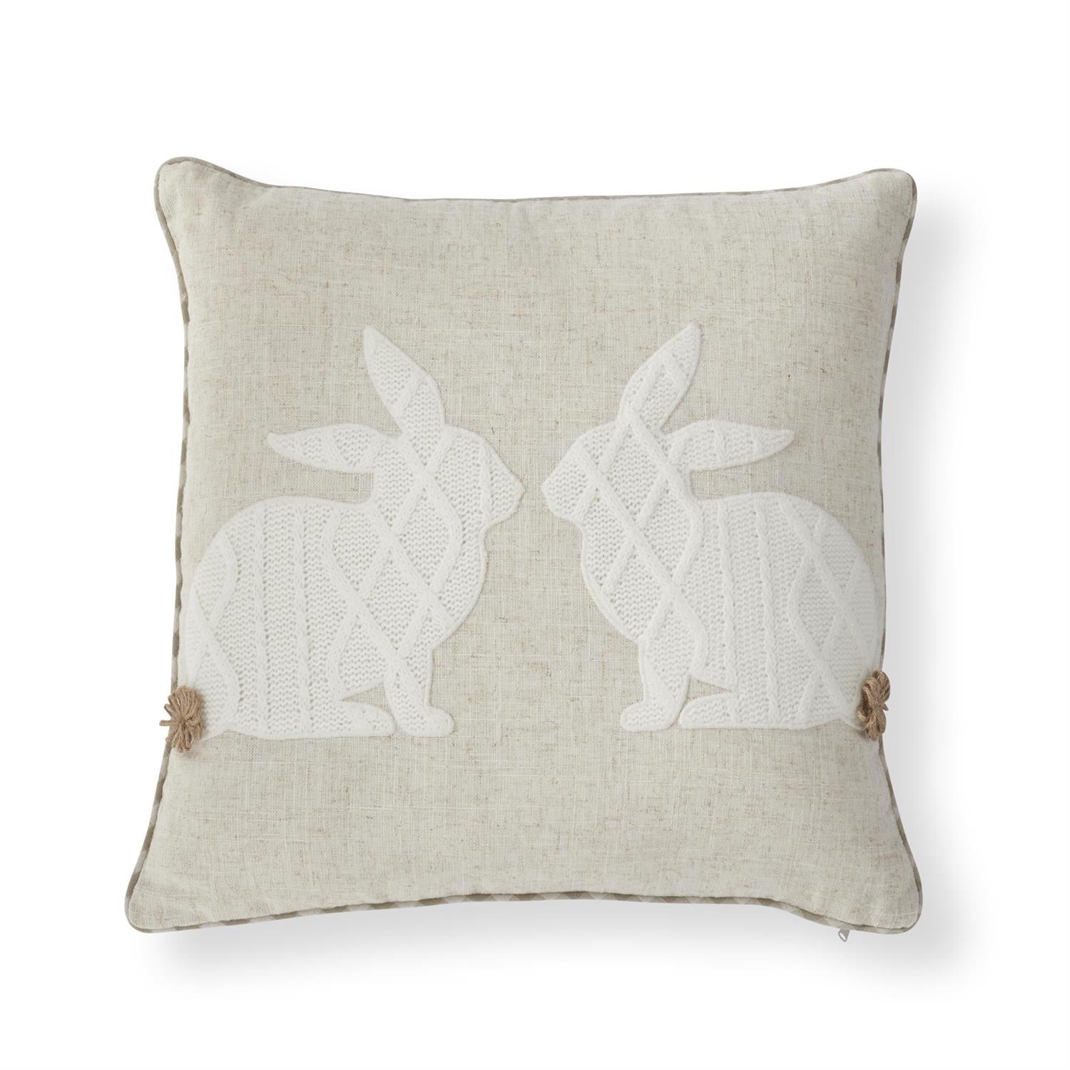 18 Inch Tan with White Knit Bunnies Applique Pillow