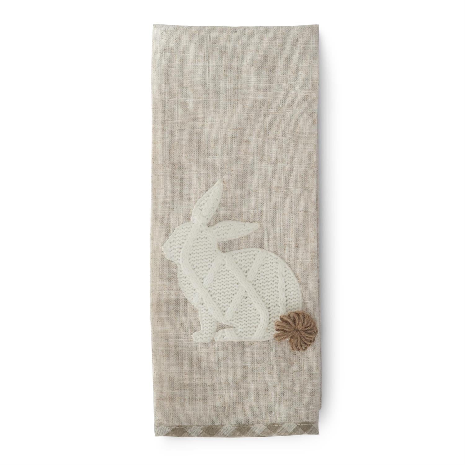 28 Inch Tan with White Knit Bunny Applique Hand Towel