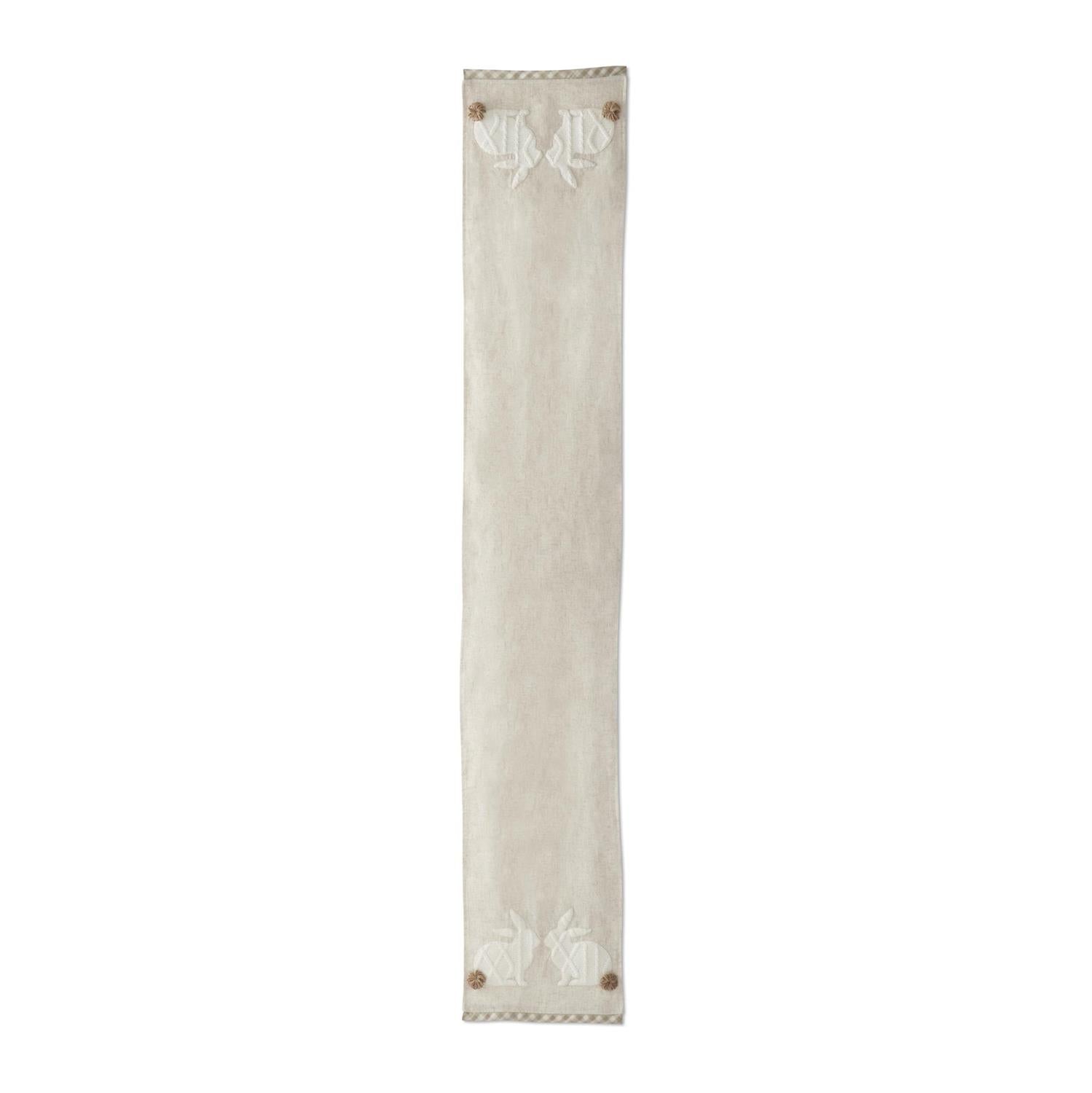 72 Inch Tan with White Knit Bunnies Applique Table Runner