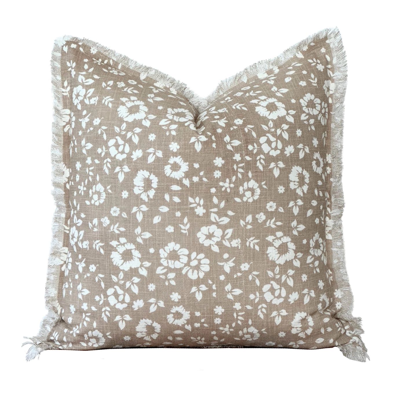 Floral Fringe Pillow  Brown