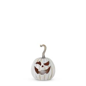 9 Inch Gray Resin LED Flicker Flame Jack O Lantern