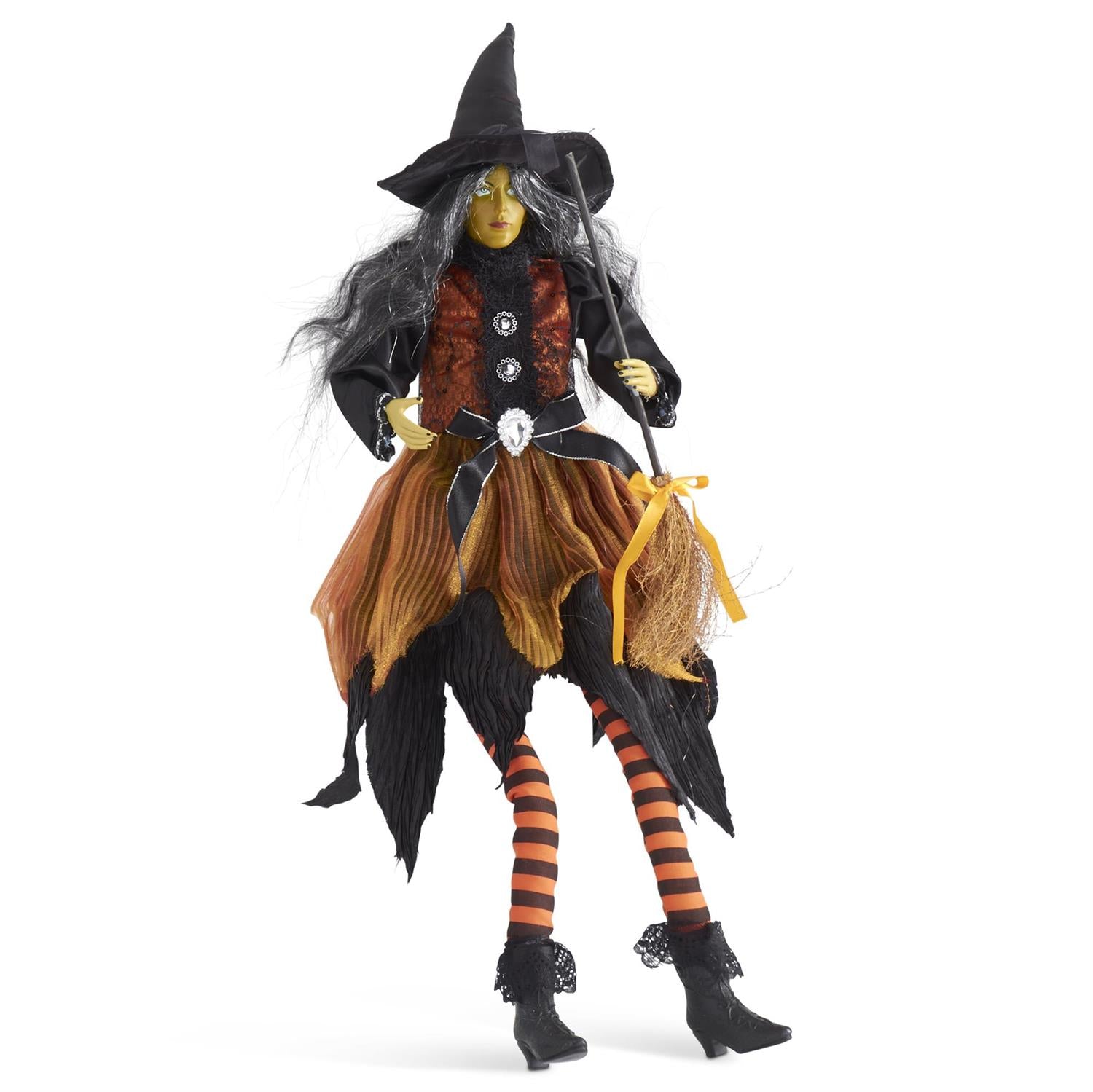 28 Inch Sitting Sybil Witch with Broom & Orange Dress