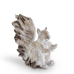9.5 Inch Whitewashed Resin Sitting Squirrel