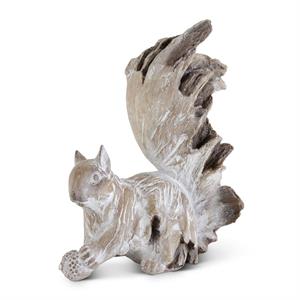 11 Inch Whitewashed Resin Crouched Squirrel with Acorn