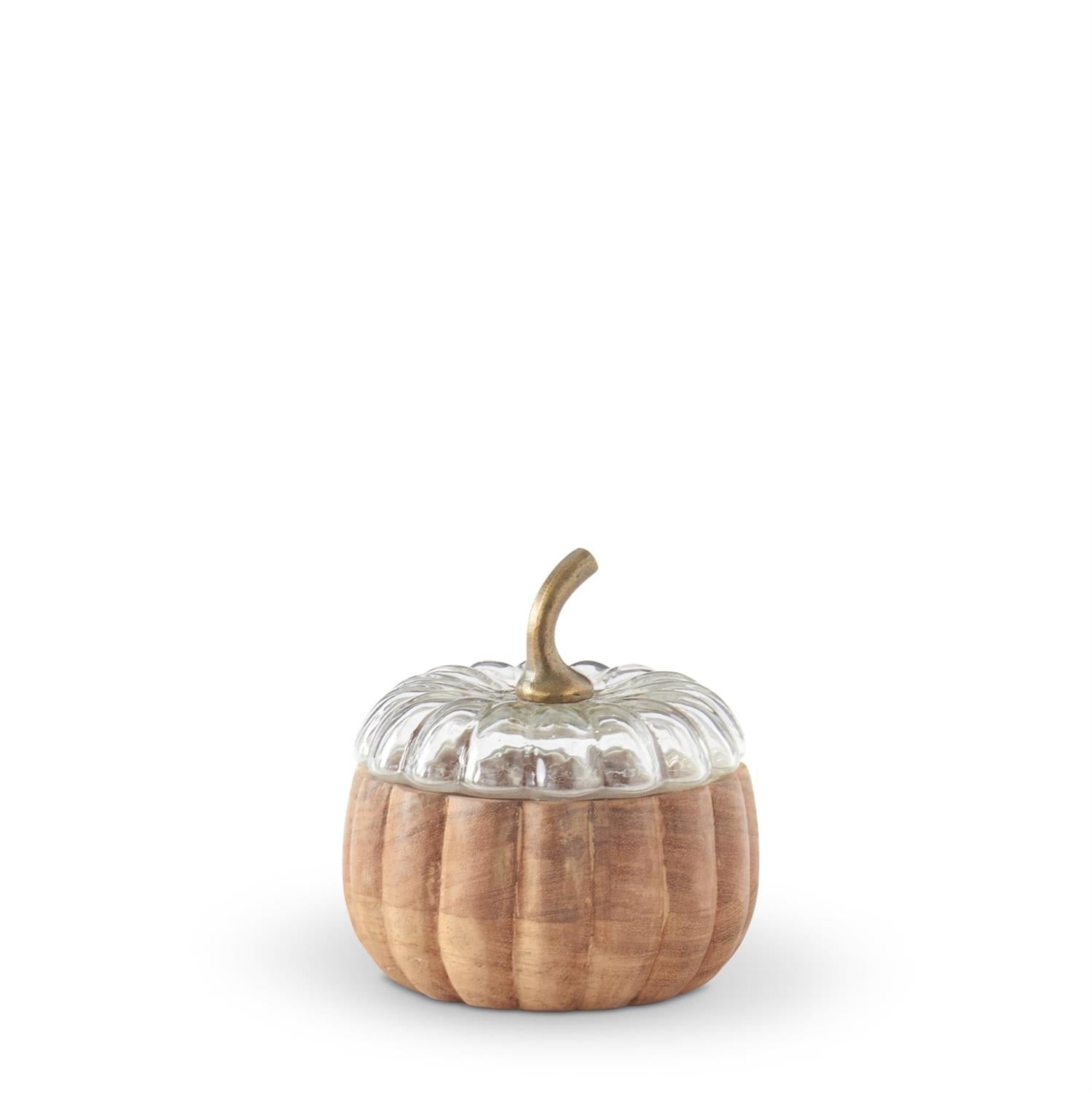 5 Inch Wood Pumpkin Container with Glass Lid