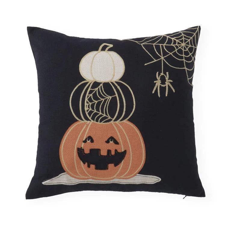 18 Inch Square Black Halloween Jack O Lantern Pillow