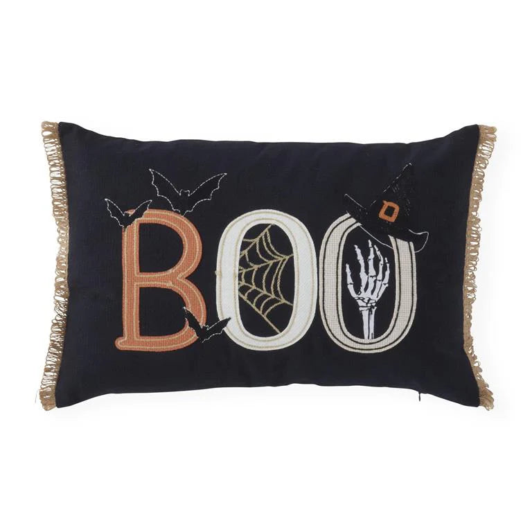 20 Inch Lumbar Black Halloween BOO Stitched Pillow