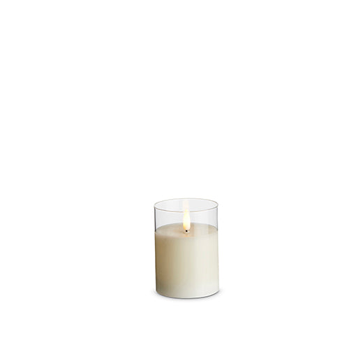 Clear Glass Ivory Pillar Candle 3x4