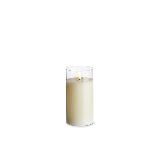 Clear Glass Ivory Pillar Candle 3x6