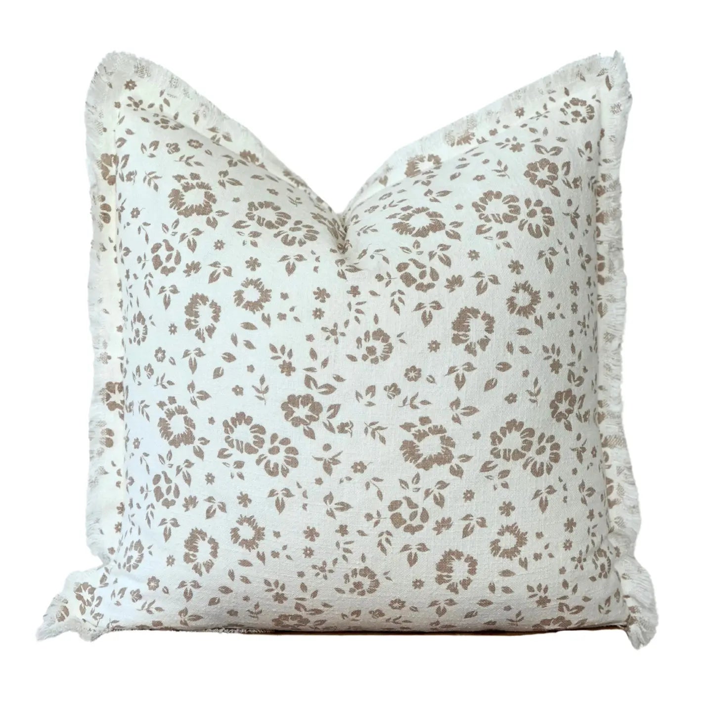 Floral Fringe Pillow White