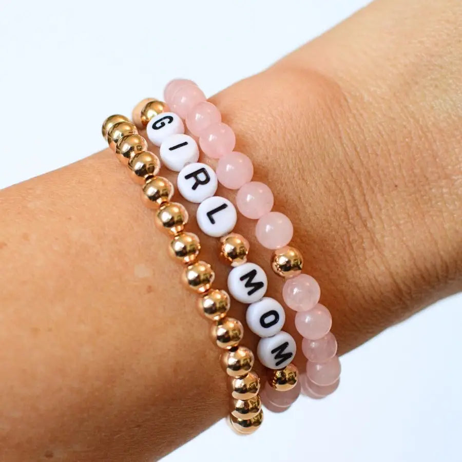 Girl Mom Pink Gold Bracelet Jewelry Set
