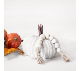 5 Inch Beige Velvet Pumpkin with Beads