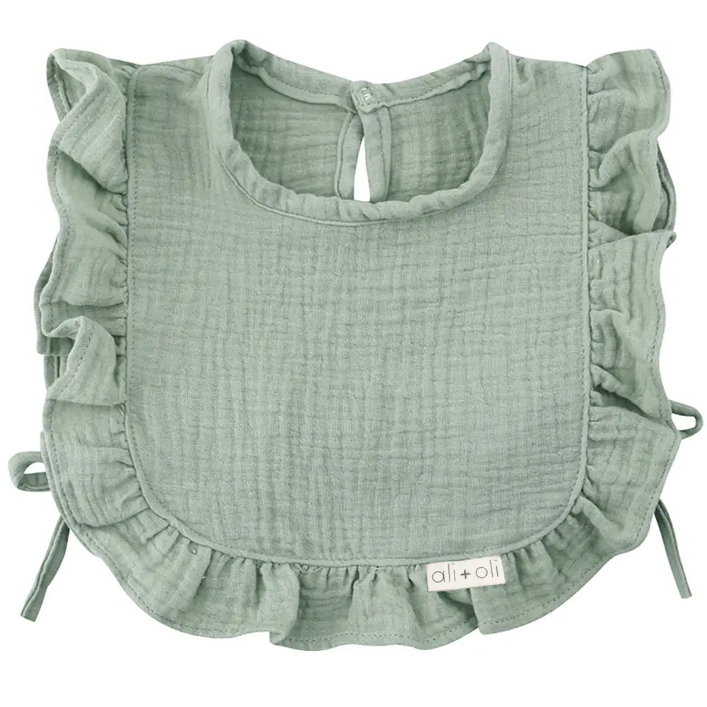 Sage Muslin Cotton Ruffle Baby Bib