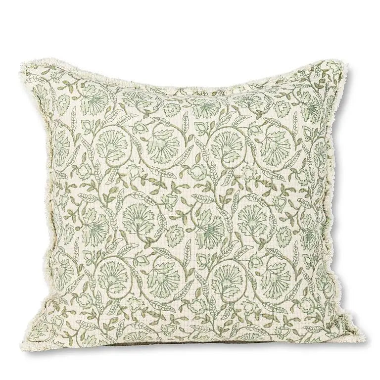 Green Floral Square Pillow