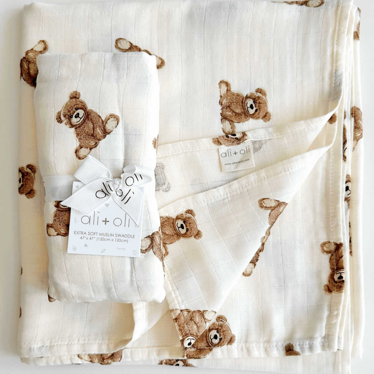Teddy Bear Bamboo Muslin Swaddle Blanket