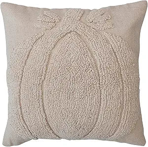 18" Square Cotton Slub Tufted Pillow with Pumpkin & Chambray