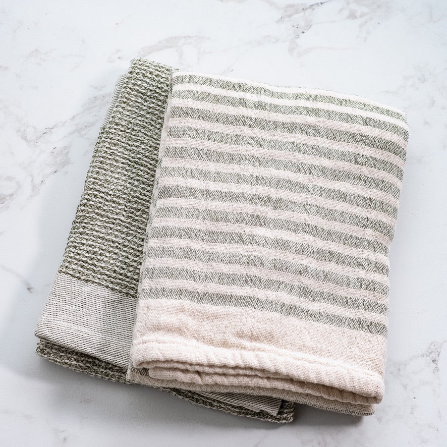 Olive Stripe/Waffle Towels