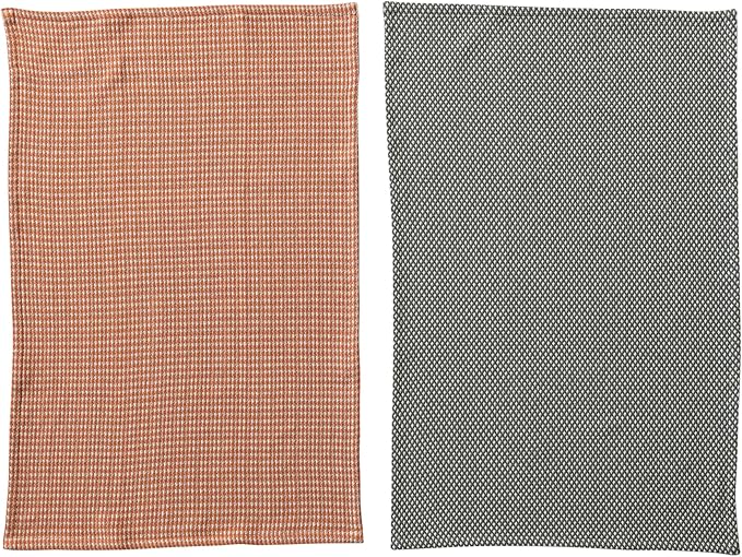 Woven Cotton Dobby Tea Towels- Orange/Charcoal Color