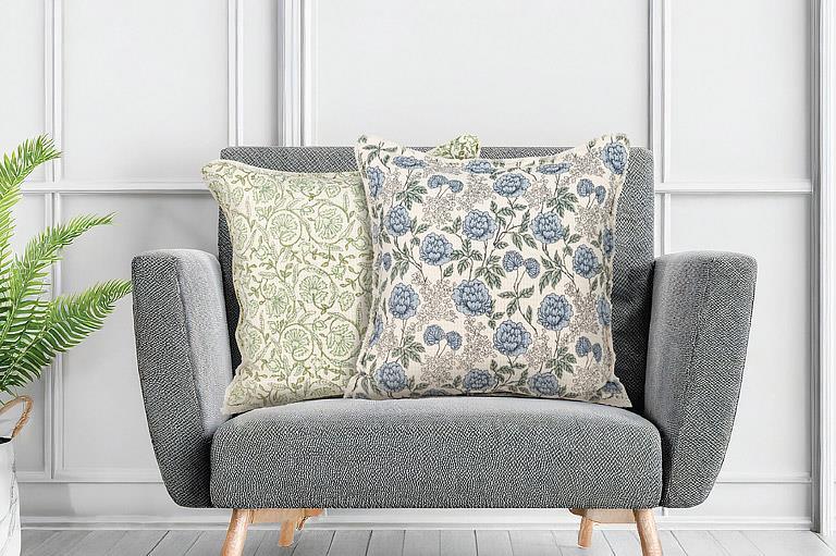 Blue Floral Square Pillow