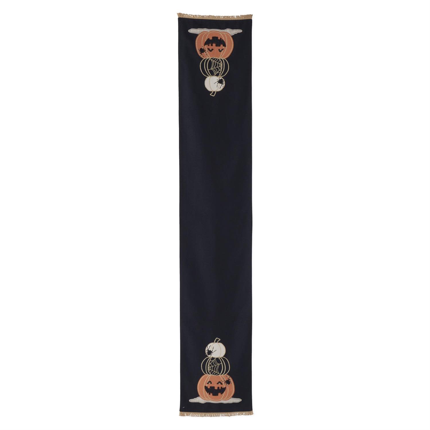 Black Halloween Jack O Lantern Stitched Table Runner