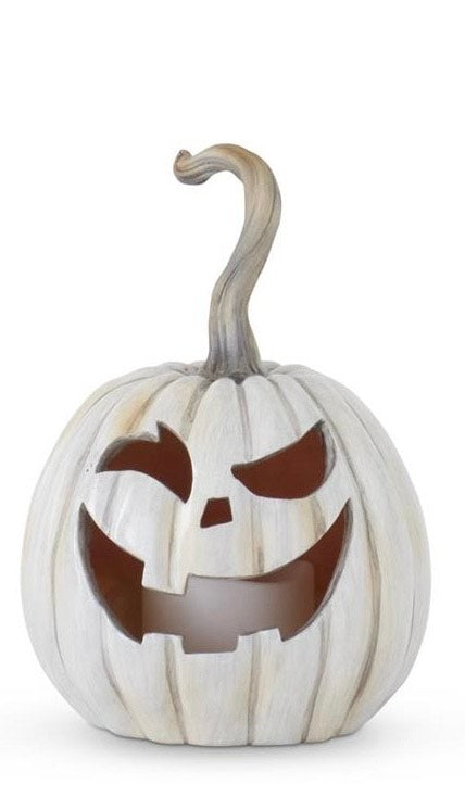 9 Inch Gray Resin LED Flicker Flame Jack O Lantern