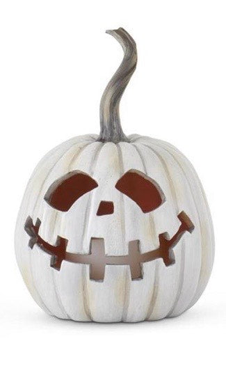 8 Inch Gray Resin LED Flicker Flame Jack O Lantern