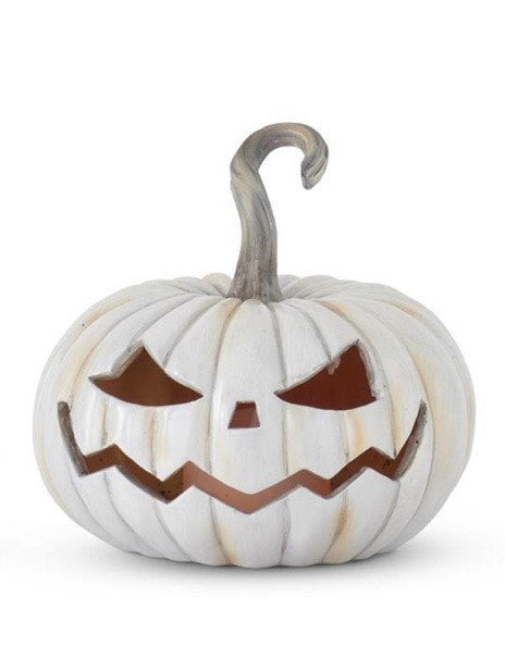 7.5 Inch Gray Resin LED Flicker Flame Jack O Lantern
