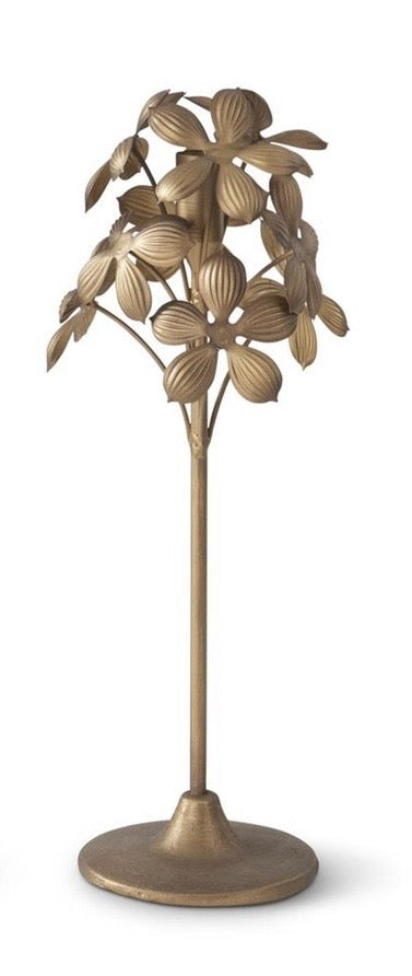 Medium Gold Metal Flower Taper Candleholder